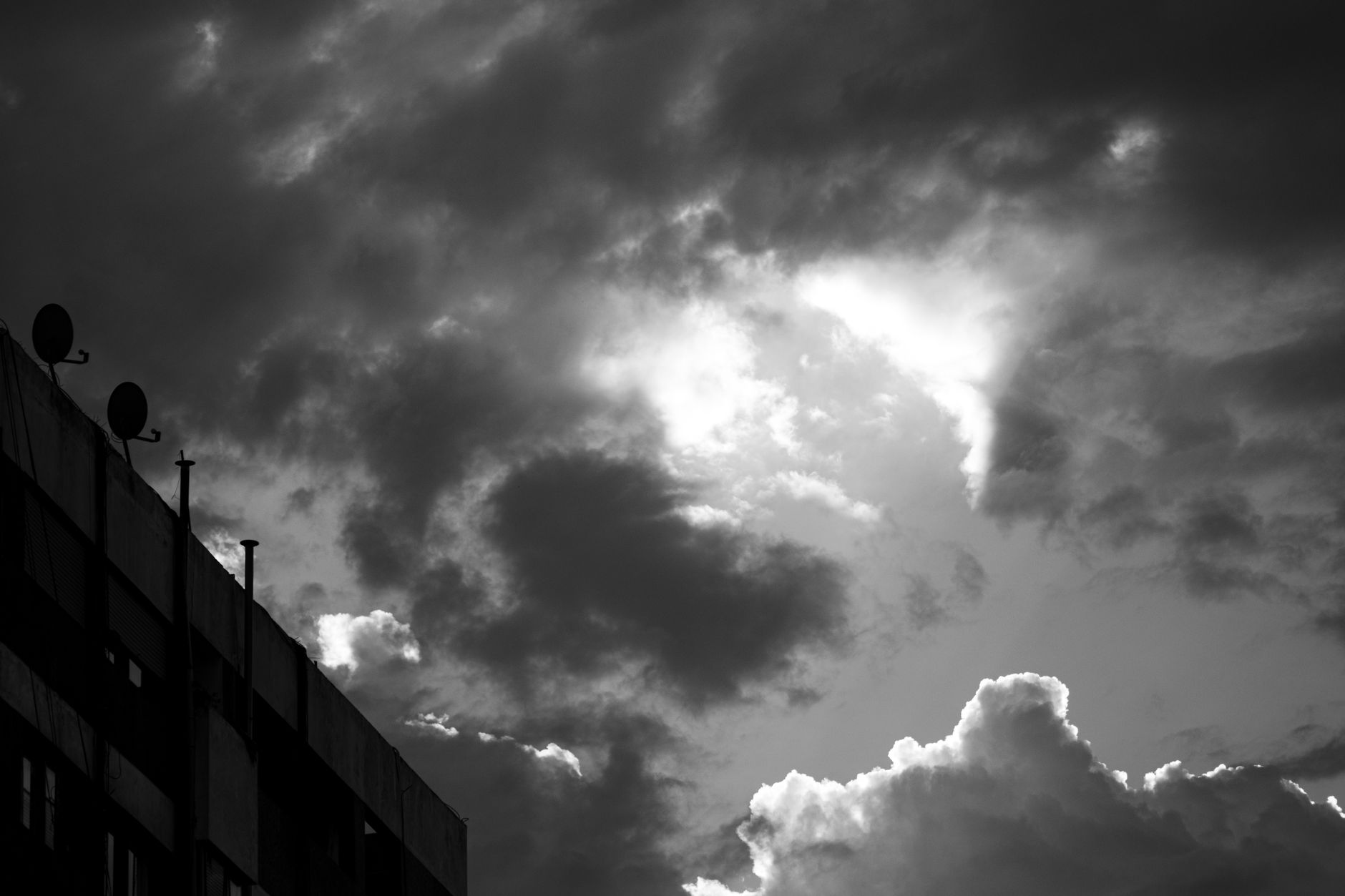 dramatic black and white stormy sky